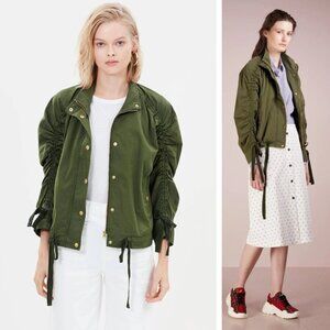 J. Crew Ruched Sleeve Field Utility Military Jacket in Hunter Green